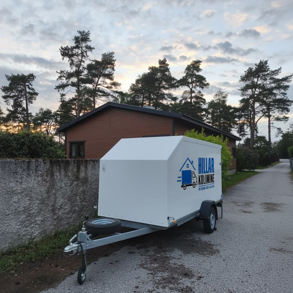 Valge kinnine haagis hoovis väiksemate vedude jaoks